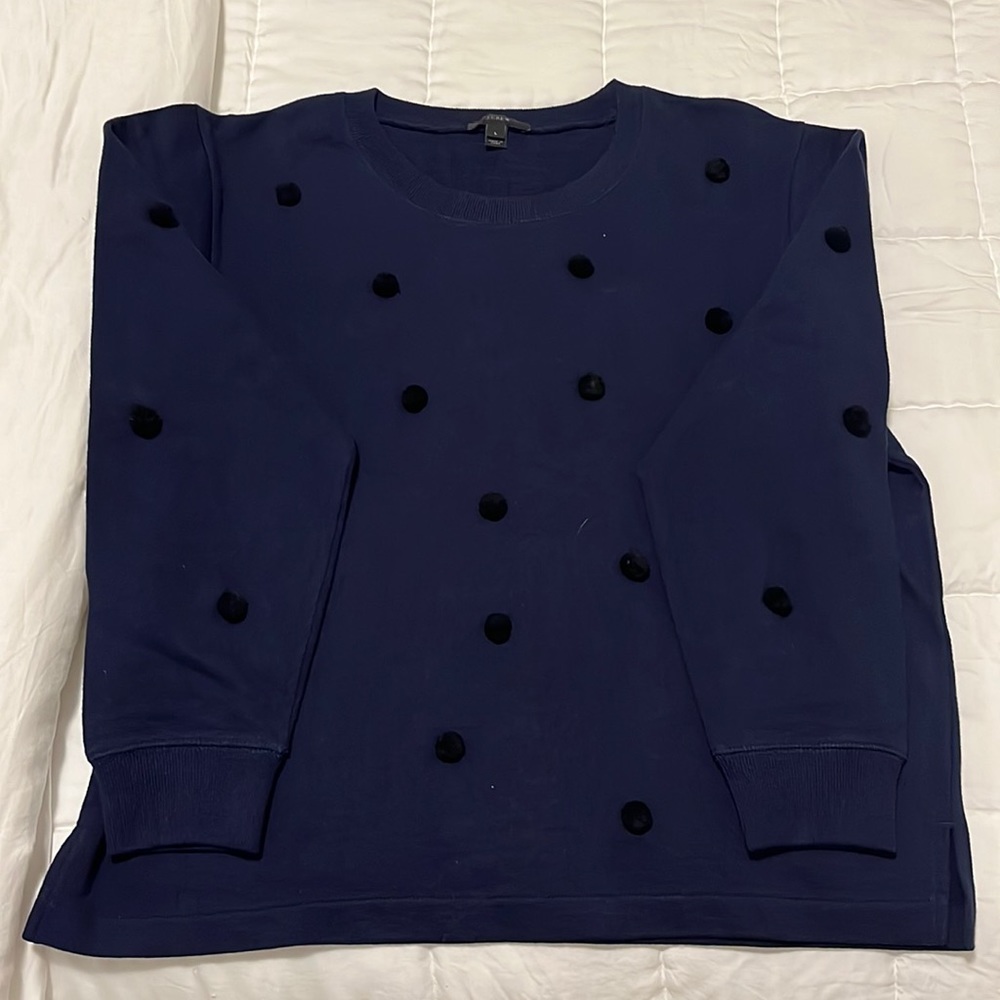 J.Crew Cotton Pom-Pom Crewneck Sweatshirt - Navy - Size L